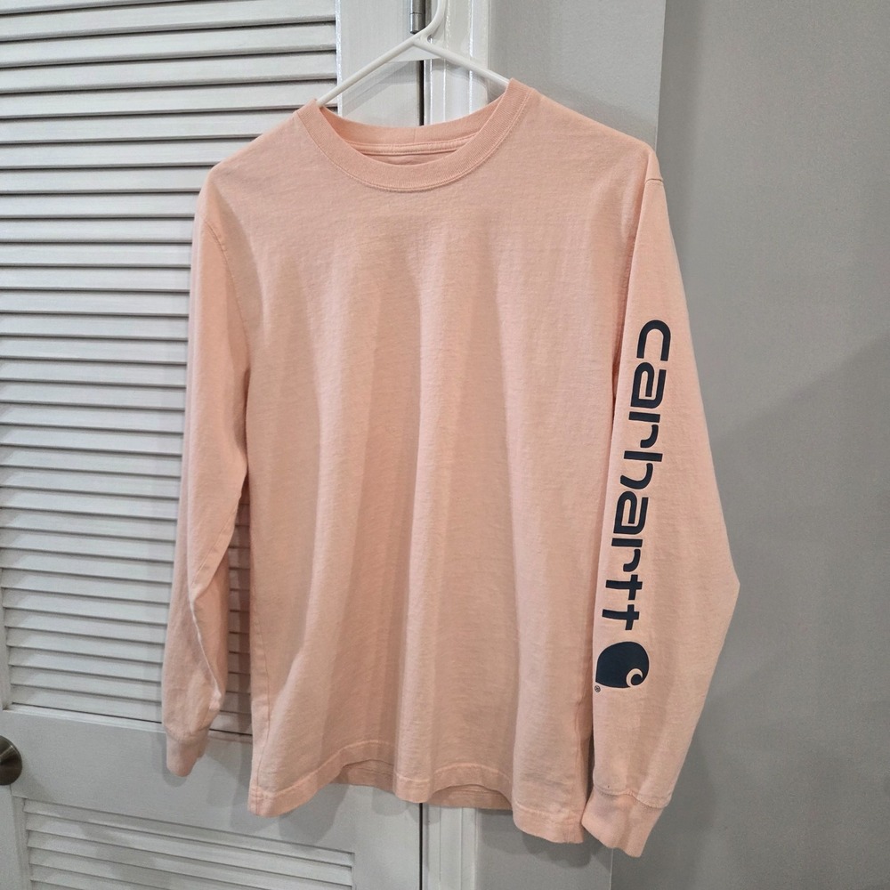 Carhartt Womens Peach Long Sleeve Loose Fit T-Shirt Logo TK0231-M XS